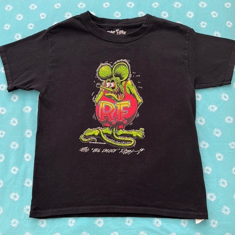 Ed “Big Daddy” Roth RAT FINK Kids XS Black Cotton Short Sleeve Crew Neck Tee
